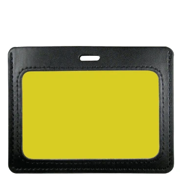 オリジナル形状の合皮IDカードホルダー。縦型、名刺サイズ、黒色。